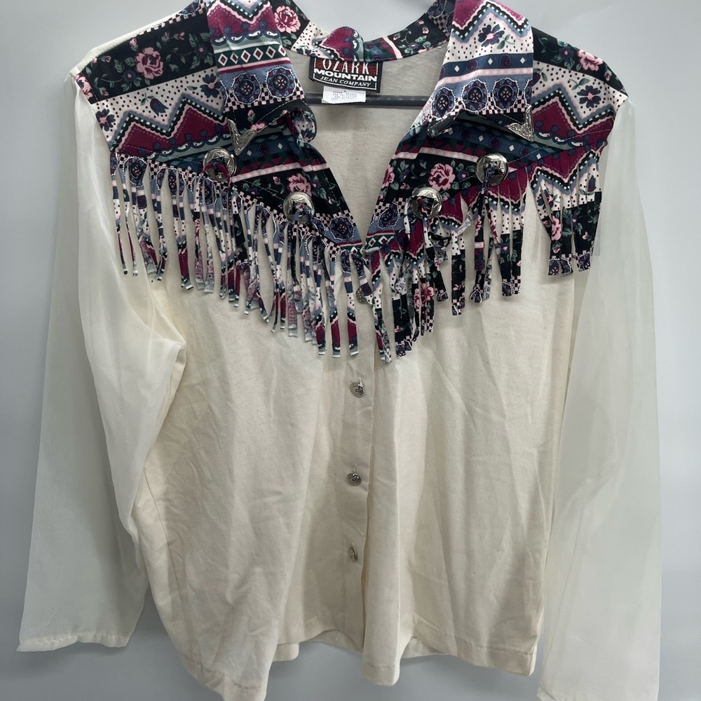 Women's Cream and Multicolor‎ Fringe Top